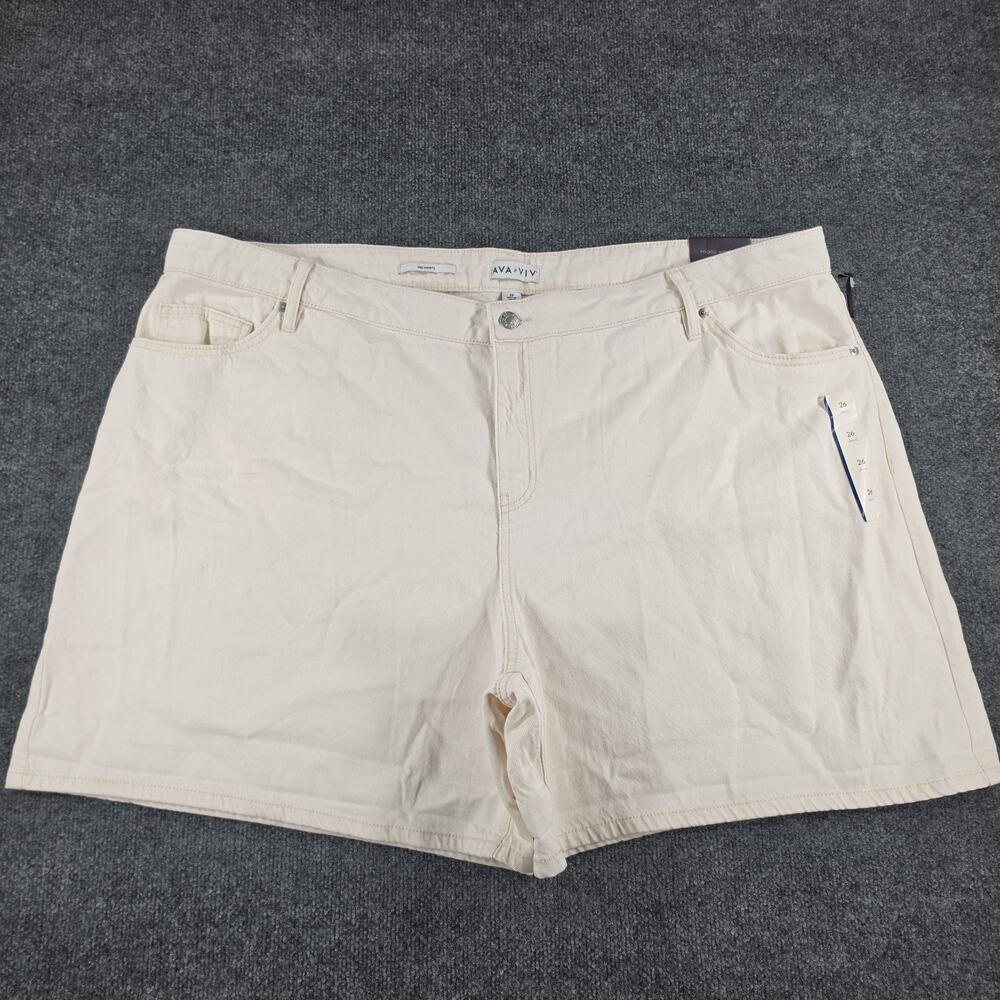 Ava & Viv Women's Size 26 Midi Shorts High Rise Relaxed Fit Stretch Cream NWT